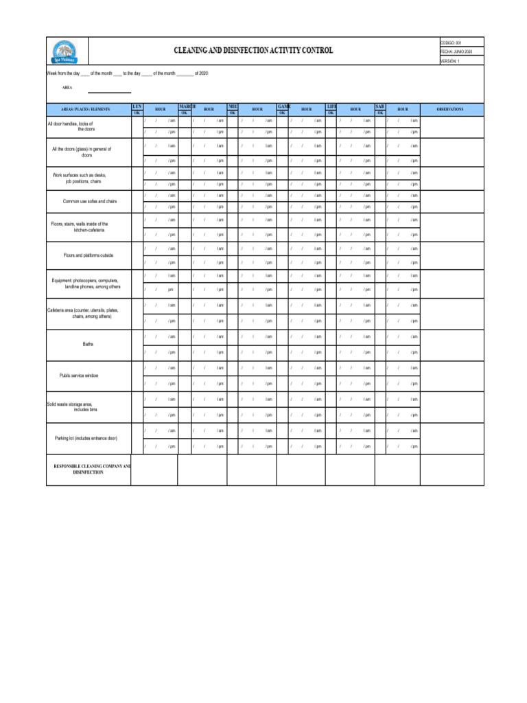 Cleaning and Disinfection Log 2020 | PDF