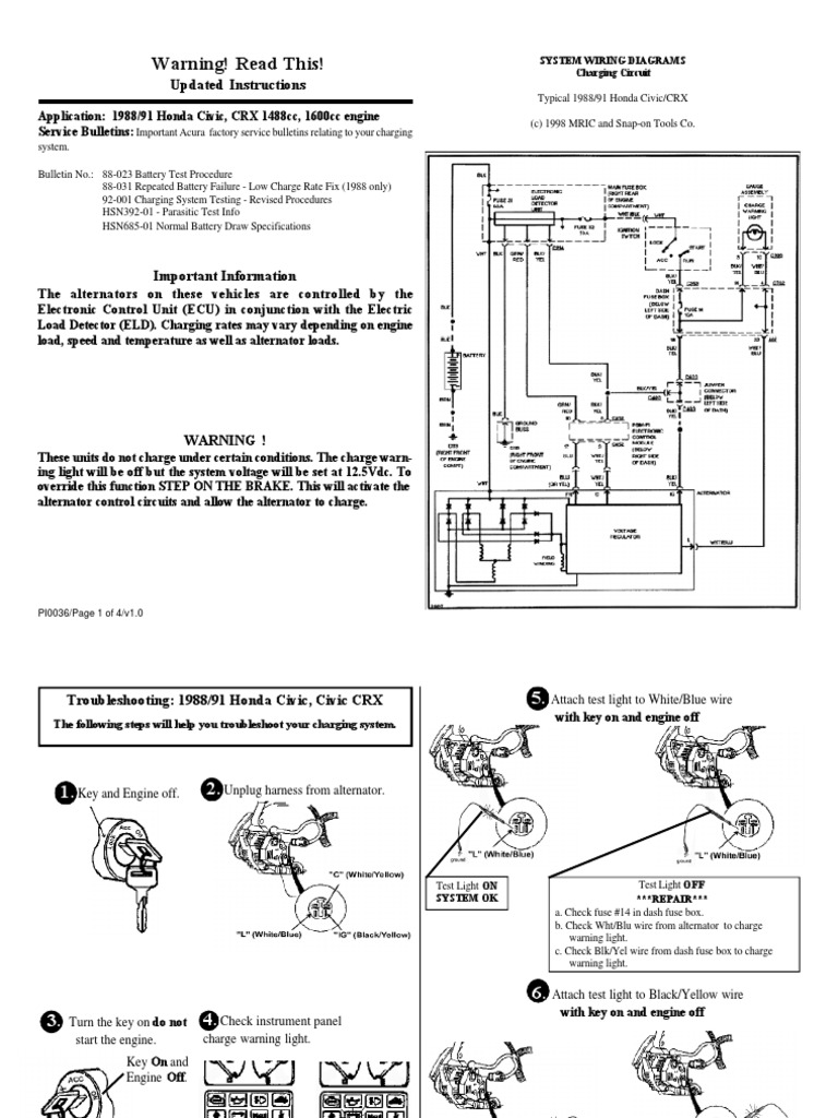 1988-91 Honda Civic Charging System Guide | PDF | Voltage | Fuse