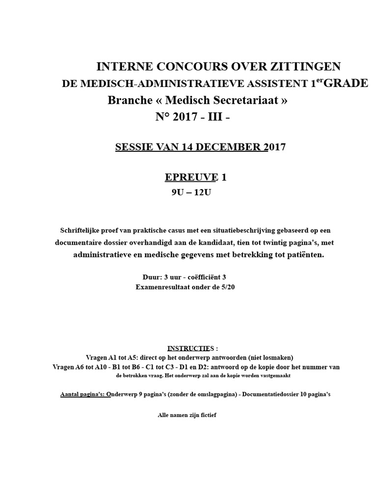 Secretariaat Medisch Proef 1 - Correctie | PDF