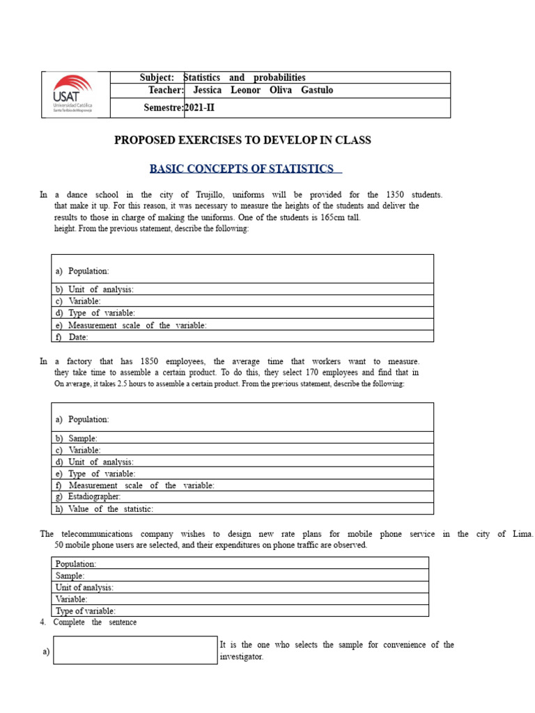 2.basic Concepts Exercises | PDF | Statistics | Sampling (Statistics)