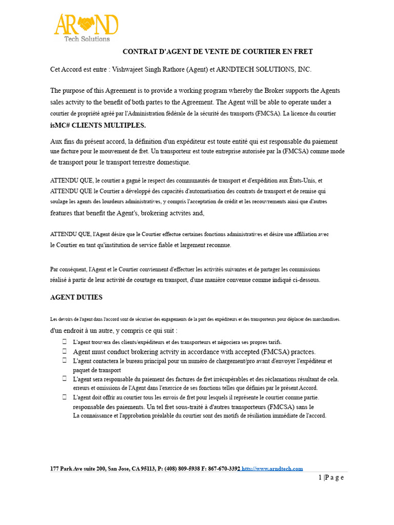 Contrat d'Agent de Vente en Fret | PDF | Courtier