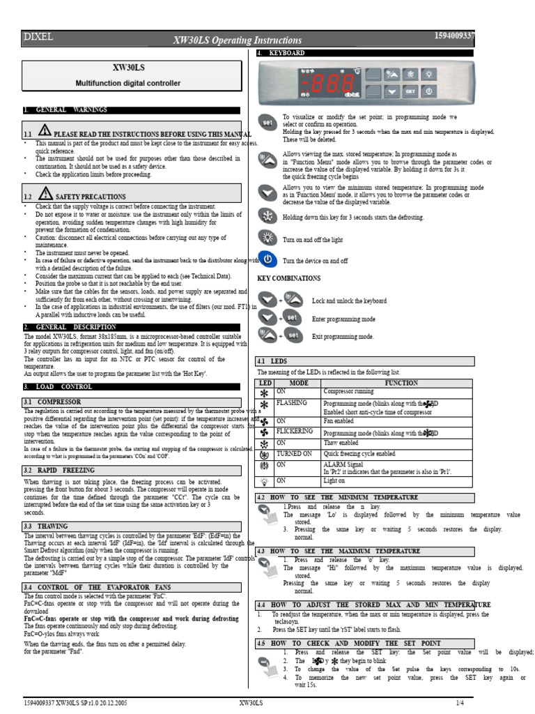 XW30LS Controller Operating Guide | PDF | Power Supply | Thermostat
