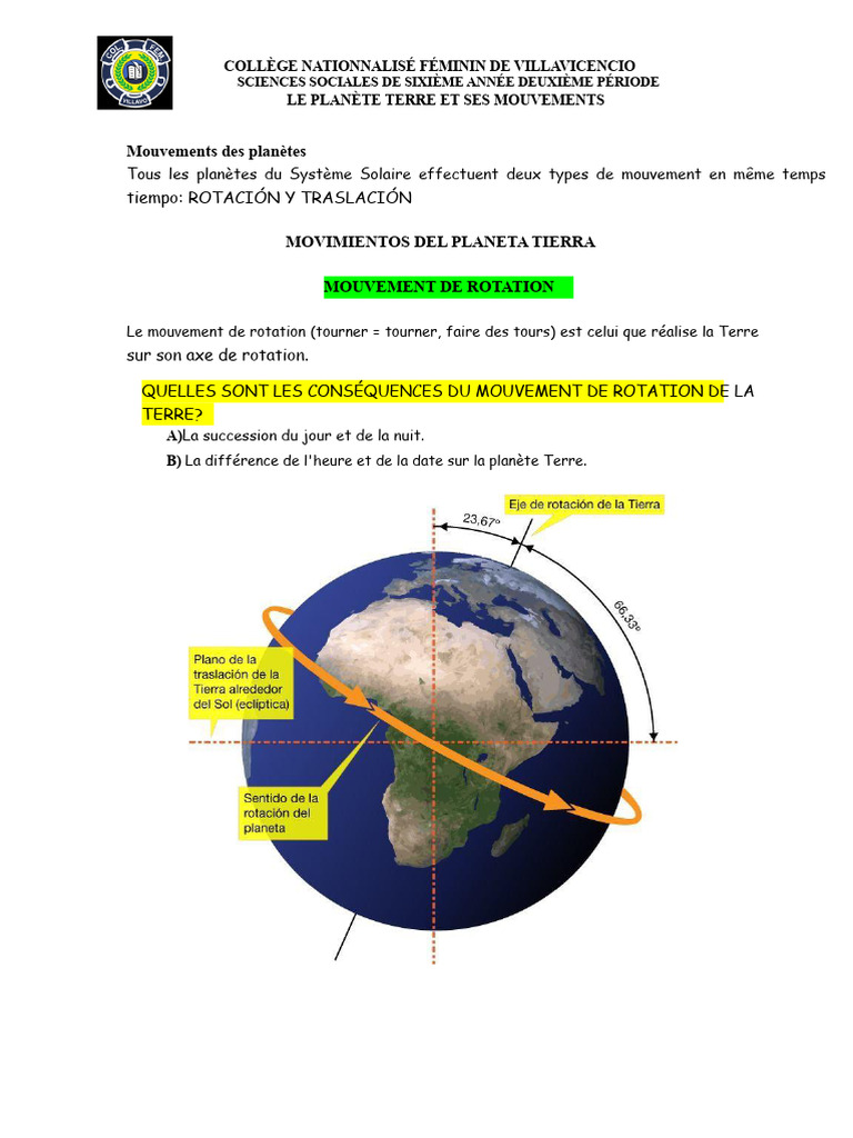 Mouvements de la Terre et leurs effets | PDF | Terre | Soleil