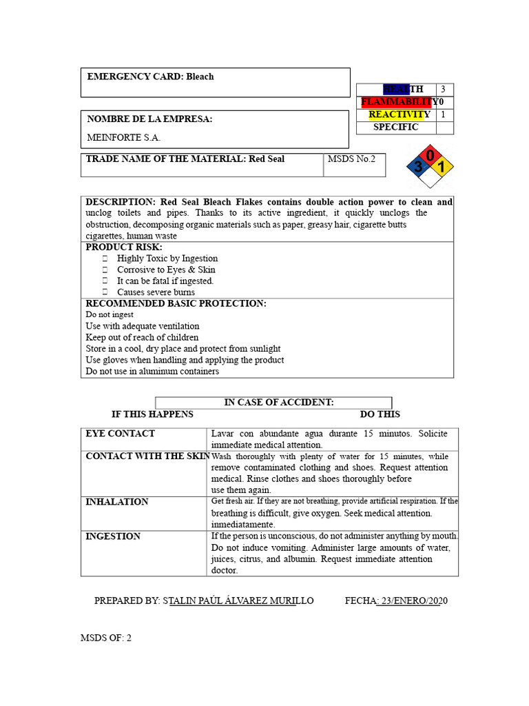 Red Seal Safety Sheet | PDF