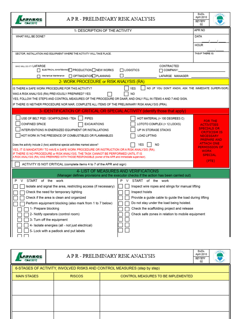 A P R - Preliminary Risk Analysis - Fill | PDF | Safety | Occupational ...