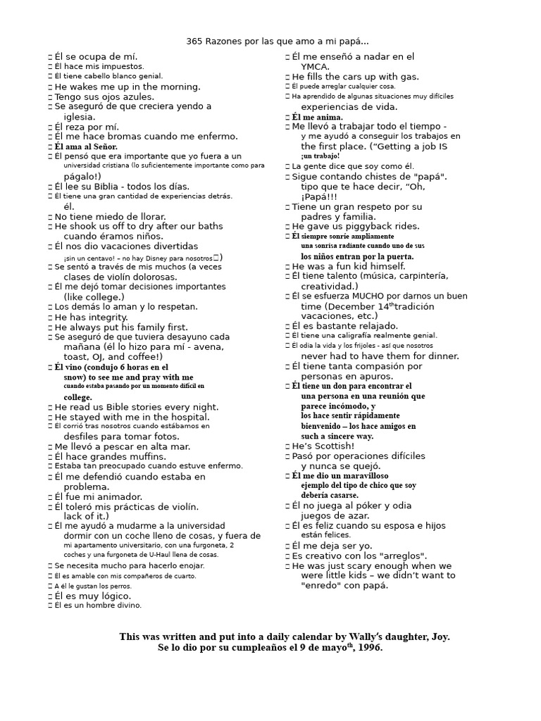 365 Razones Por Las Que Amo A Mi Papá | PDF