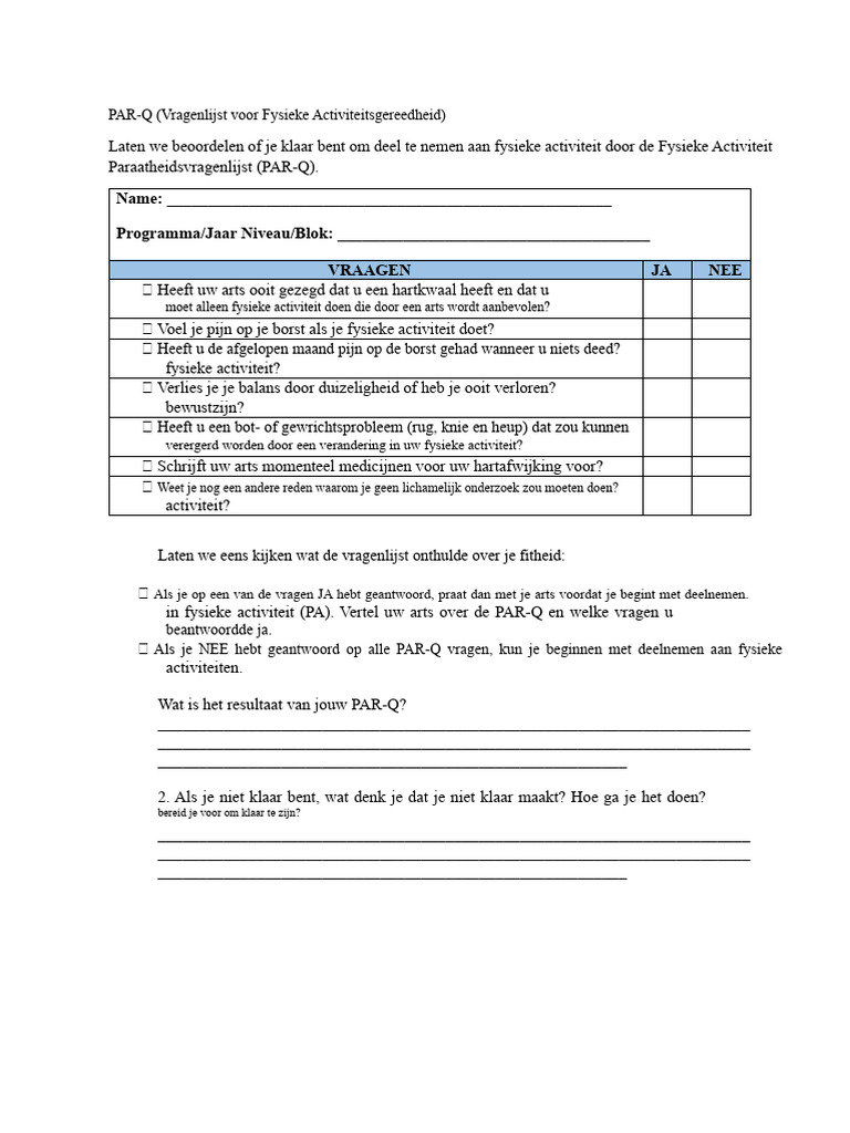 Par Q Test Vragenlijst | PDF