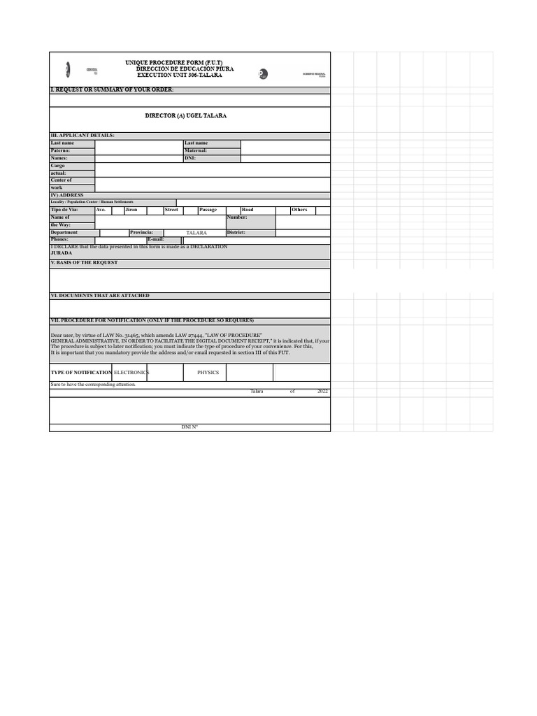 Unique Procedure Form for Talara Education | PDF