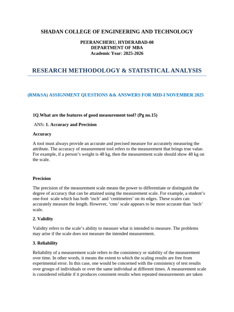 MBA Research Methodology Assignment Guide | PDF | Sampling (Statistics ...
