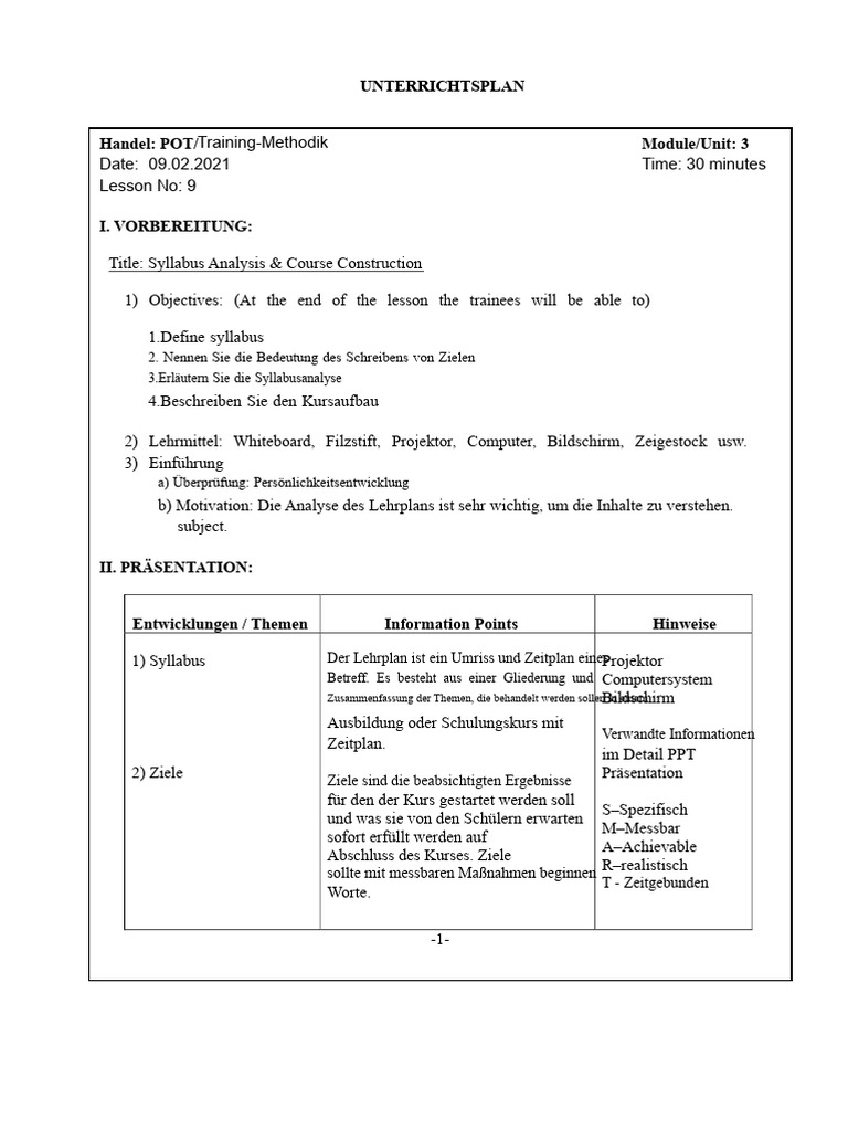 Topf Unterrichtsplan 9 | PDF