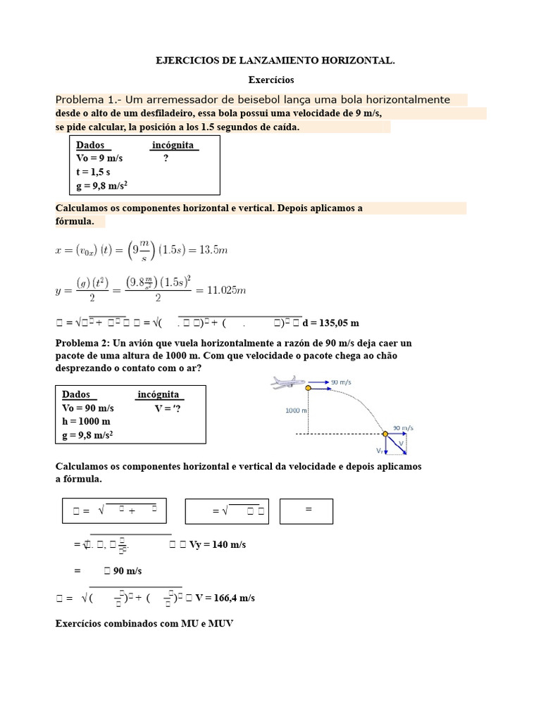 Exercícios de Lançamento Horizontal | PDF