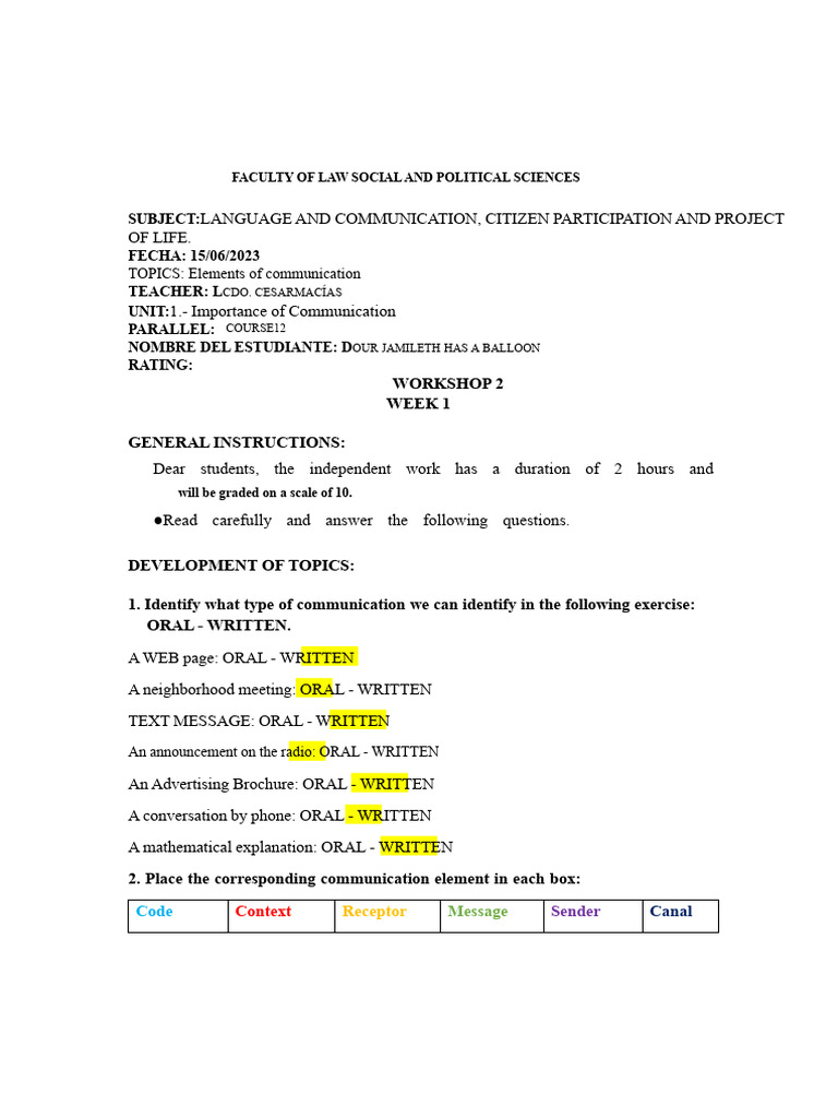 Workshop U1 Class 2 s1 | PDF | Communication | Human Communication