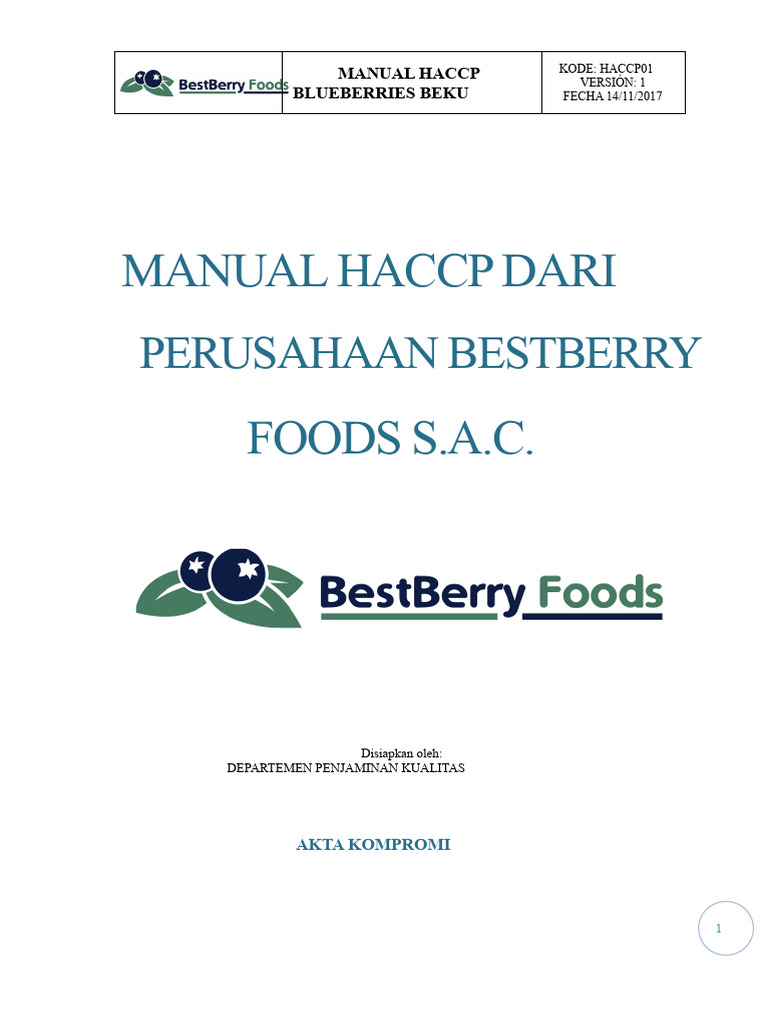 Manual HACCP untuk Blueberry Beku Bestberry | PDF