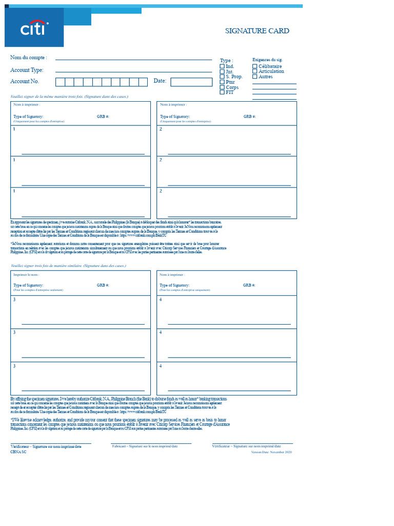 Carte de signature pour comptes Citibank | PDF | Citigroup | Traité