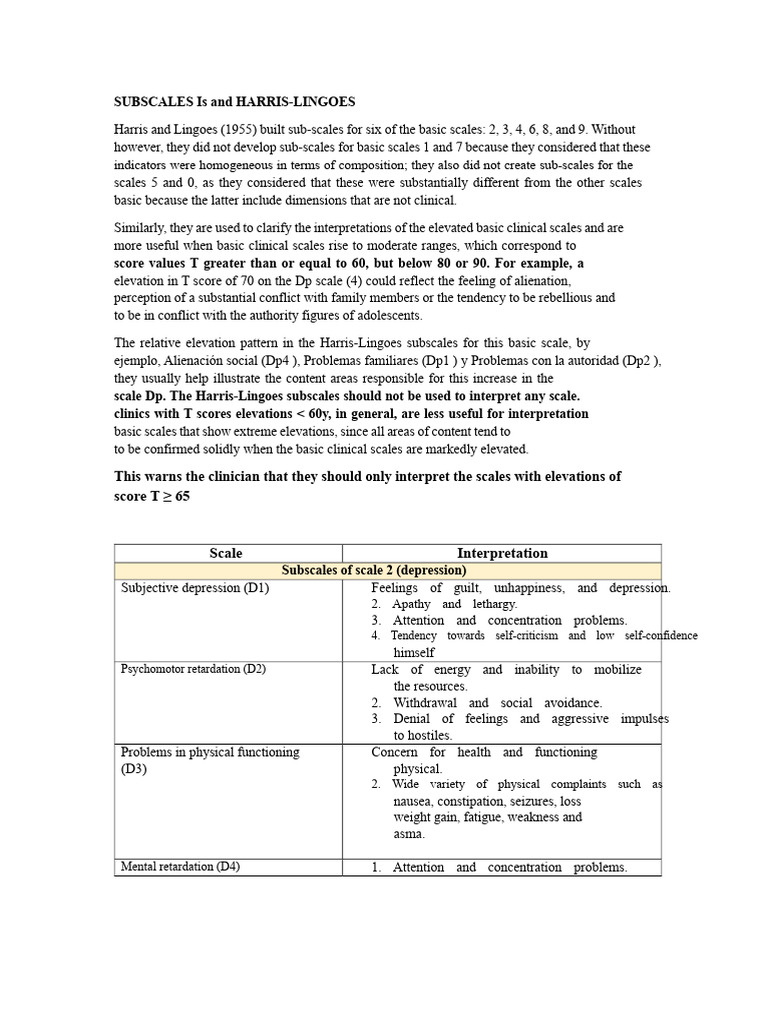 SUBSCALES Is and HARRIS | PDF | Behavioural Sciences | Evaluation