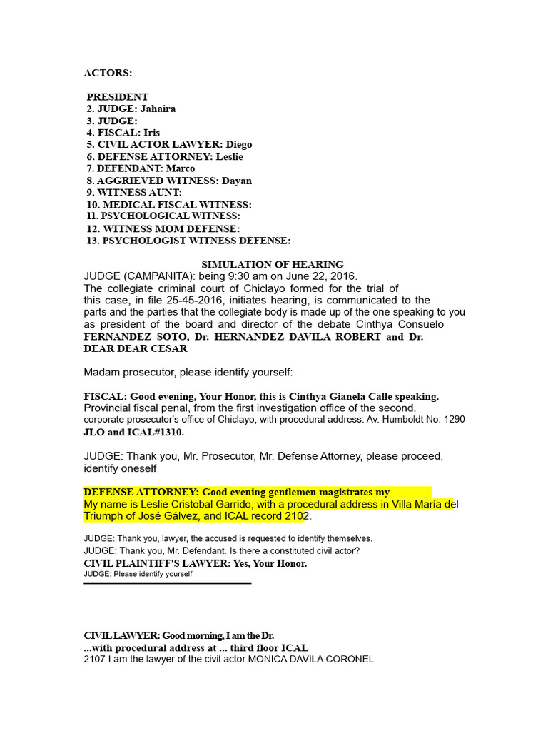 Hearing Simulation: Sexual Abuse Case | PDF | Prosecutor | Witness