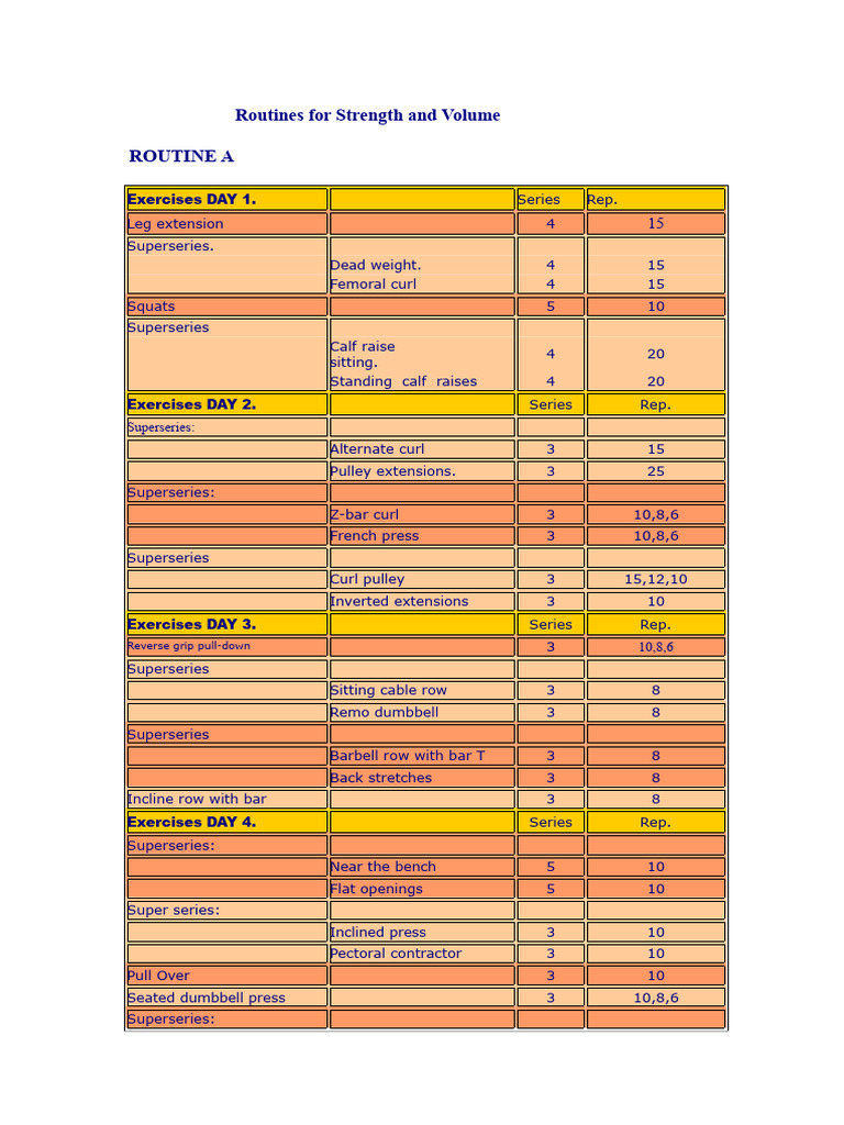 Strength and Volume Routines | PDF | Physical Fitness | Management Of ...