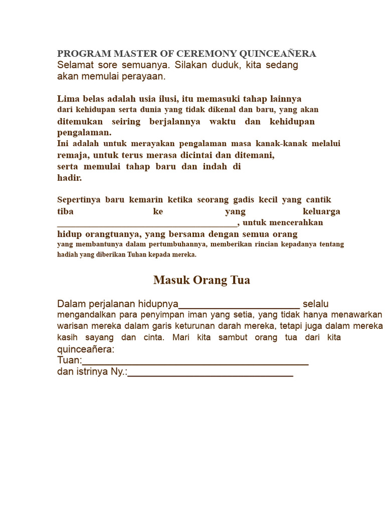 Program Master of Ceremony Quinceañera Alexandra | PDF