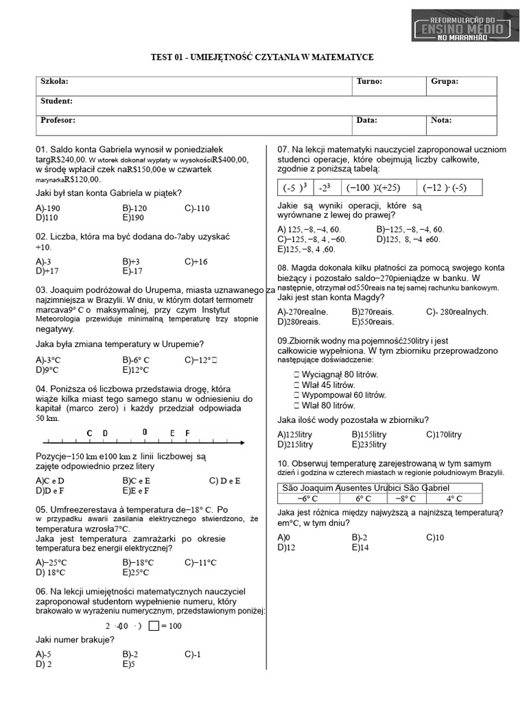 MTM Test 01 - Wersja Studencka | PDF