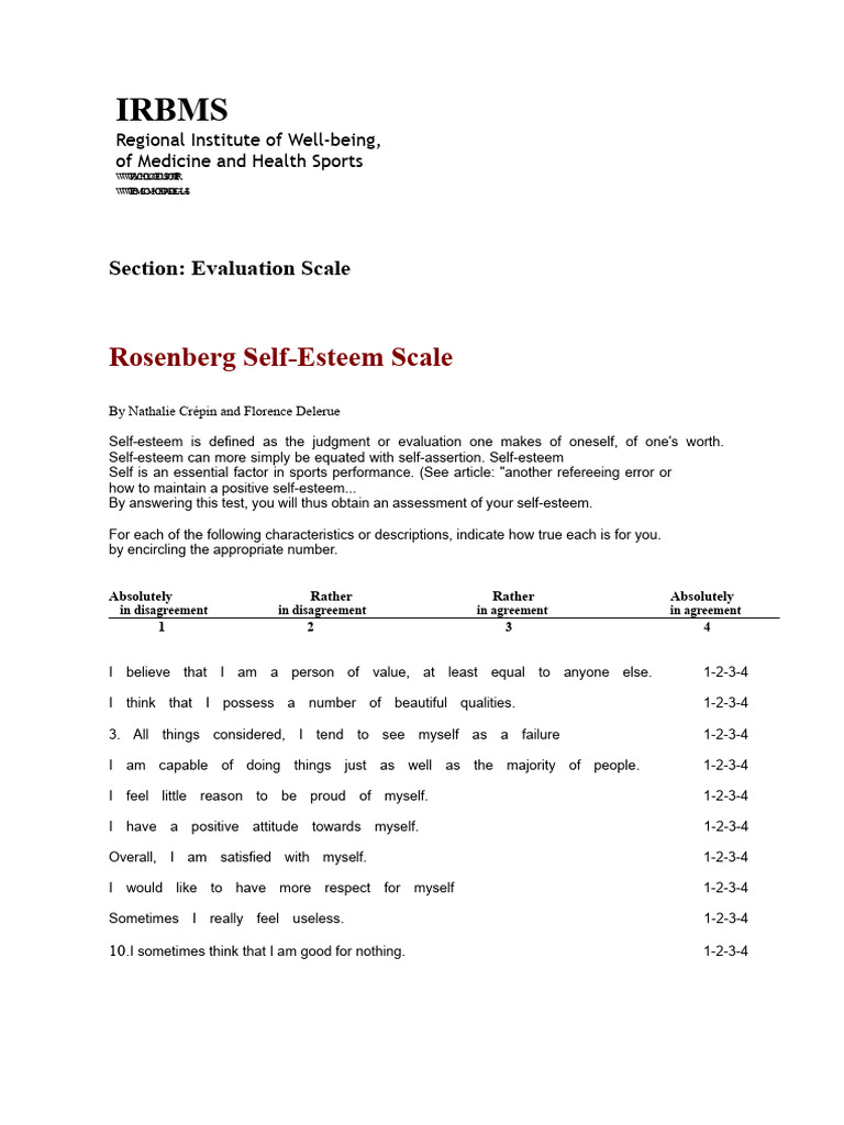 Rosenberg Self-Esteem Scale | PDF