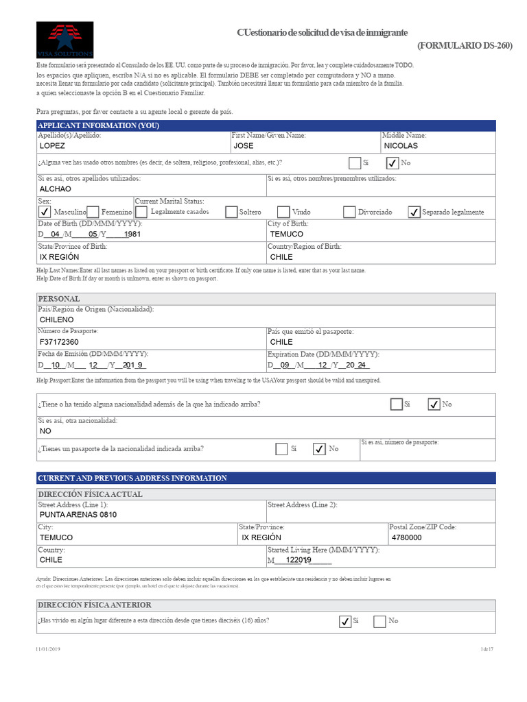Formulario DS-260: Solicitud de Visa de Inmigrante | PDF | Visa de viaje