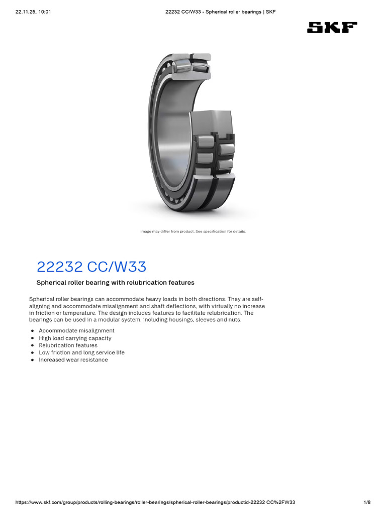 22232 CC_W33 - Spherical Roller Bearings _ SKF | PDF | License ...