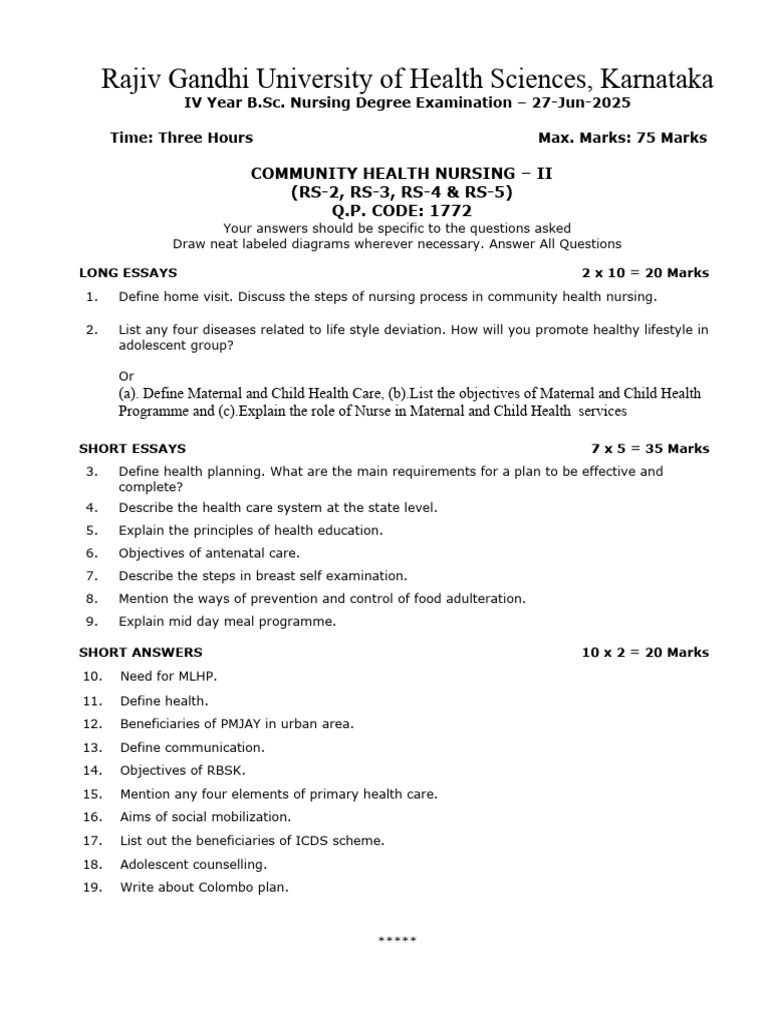 Community Health Nursing Exam Papers | PDF | Nursing | Infant Mortality