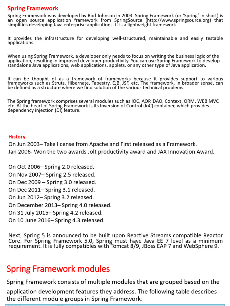 Overview of Spring Framework Features | PDF | Spring Framework | Class ...