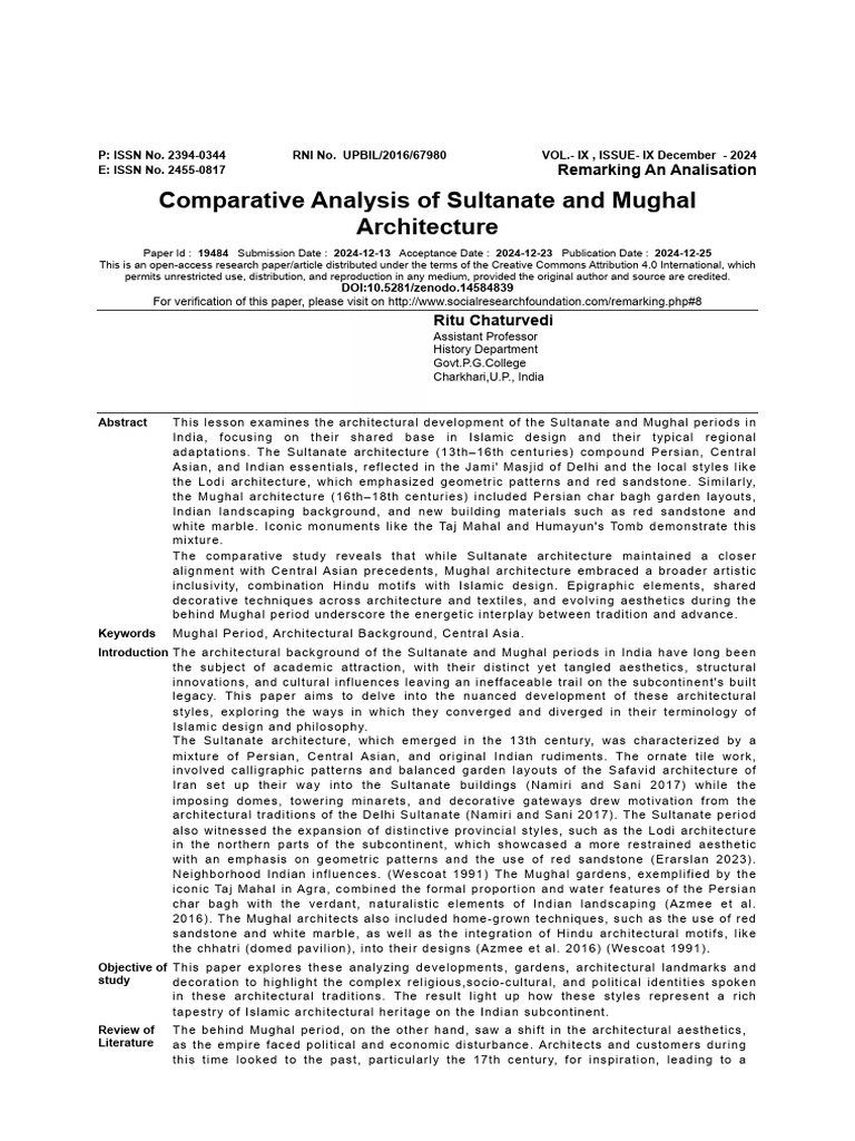 Comparative Study of Sultanate & Mughal Architecture | PDF | Mughal Empire