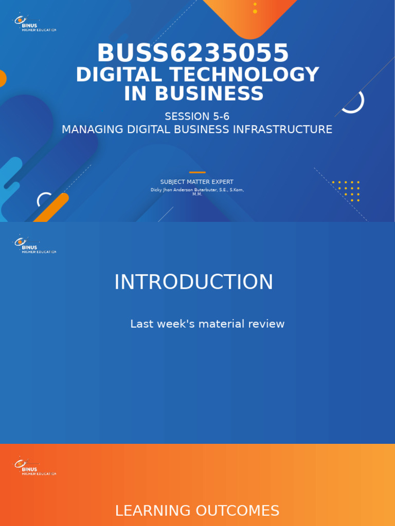 BUSS6235055 - Session 5 - 6 Managing Digital Business Infrastructure ...