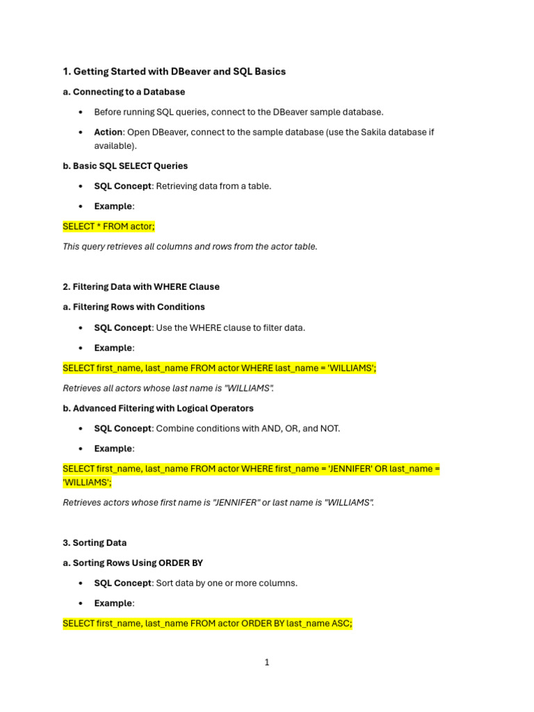 DBeaver SQL Basics and Queries Guide | PDF | Databases | Sql