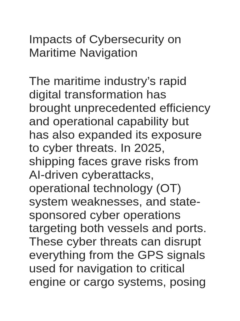 Cybersecurity Threats in Maritime Navigation | PDF | Security ...