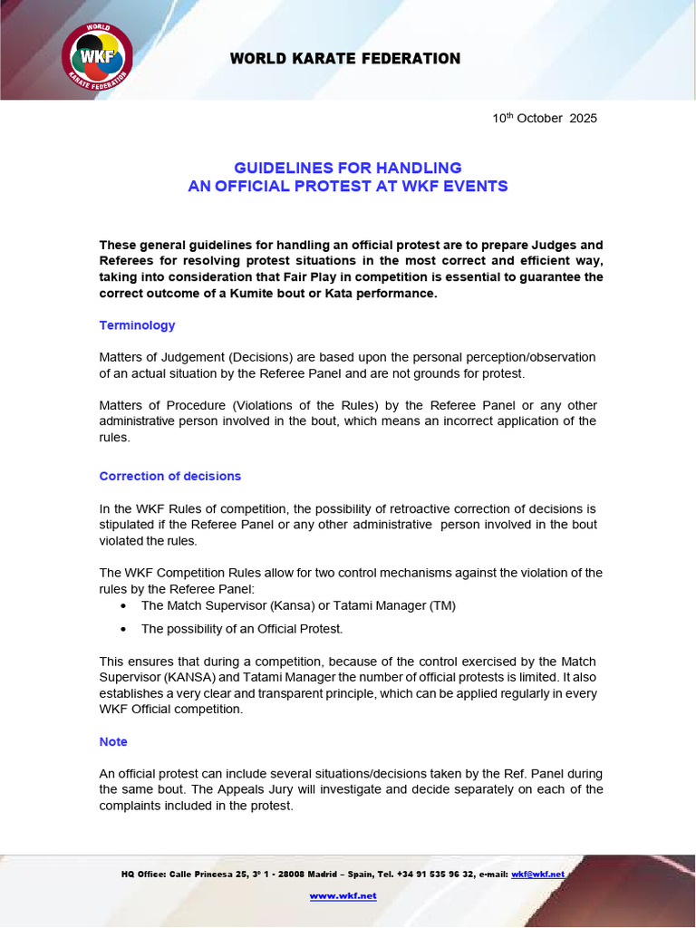 WKF Official Protest Guidelines | PDF | Justice | Crime & Violence