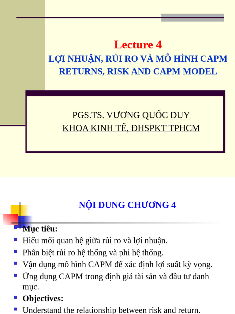 Chapter 4 - Risk, Returns and Capm Model | PDF