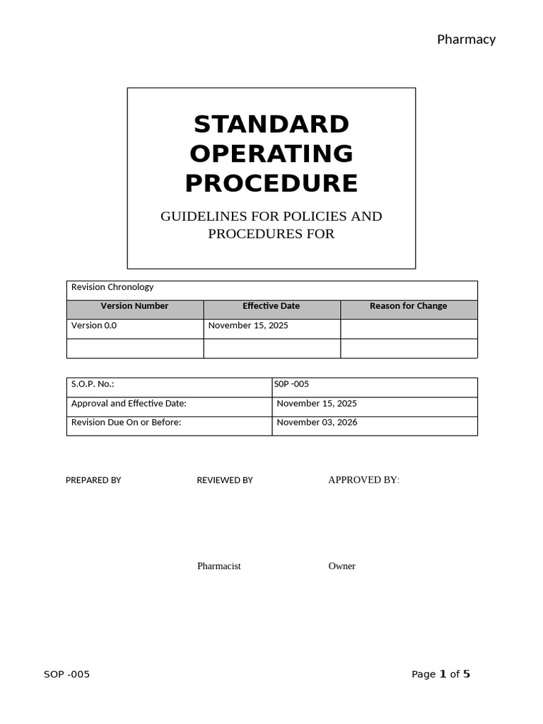 Sop 005 | PDF | Pharmacy | Pharmacist