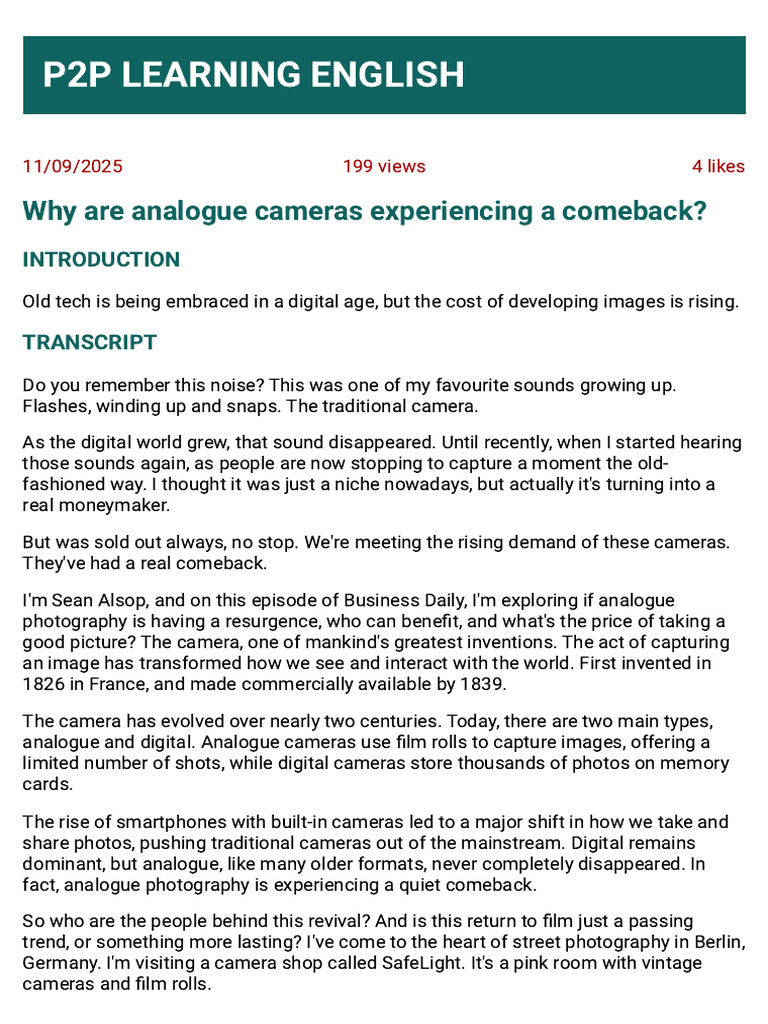Analogue Cameras: A Resurgence Explained | PDF | Camera | Image Scanner
