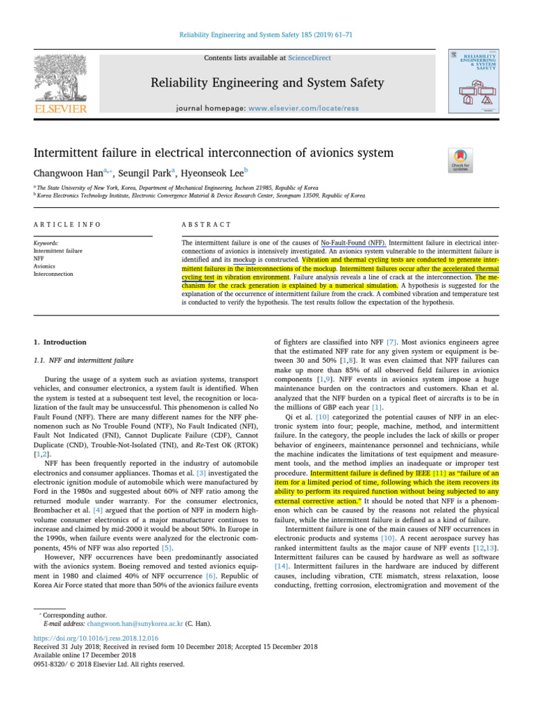 Intermittent Failure in Electrical Interconnection of Avionics System ...