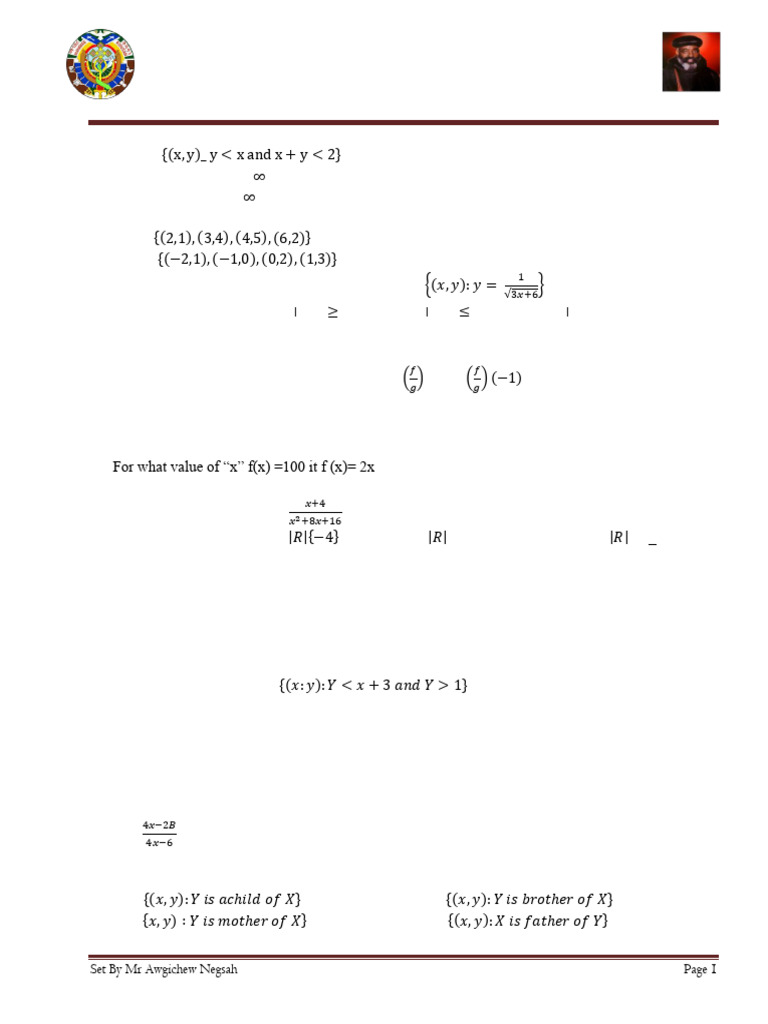 Grade 10 Math Worksheet 2018 E.C. | PDF | Function (Mathematics ...
