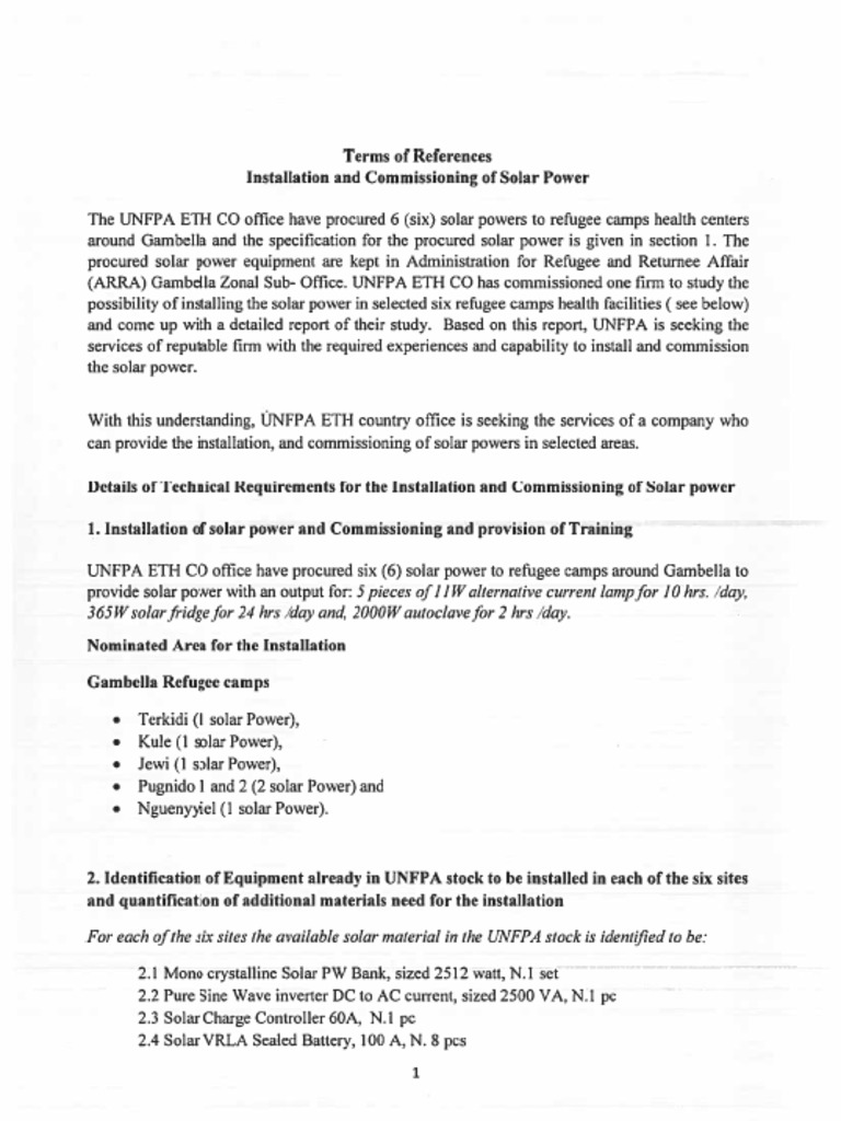 ToR For Solar - RFQ 22 | PDF