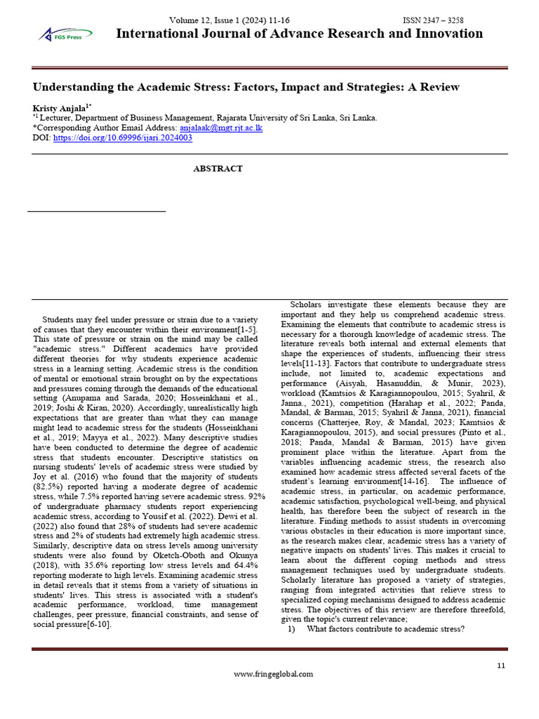Academic Stress: Factors and Strategies | PDF | Well Being | Stress ...