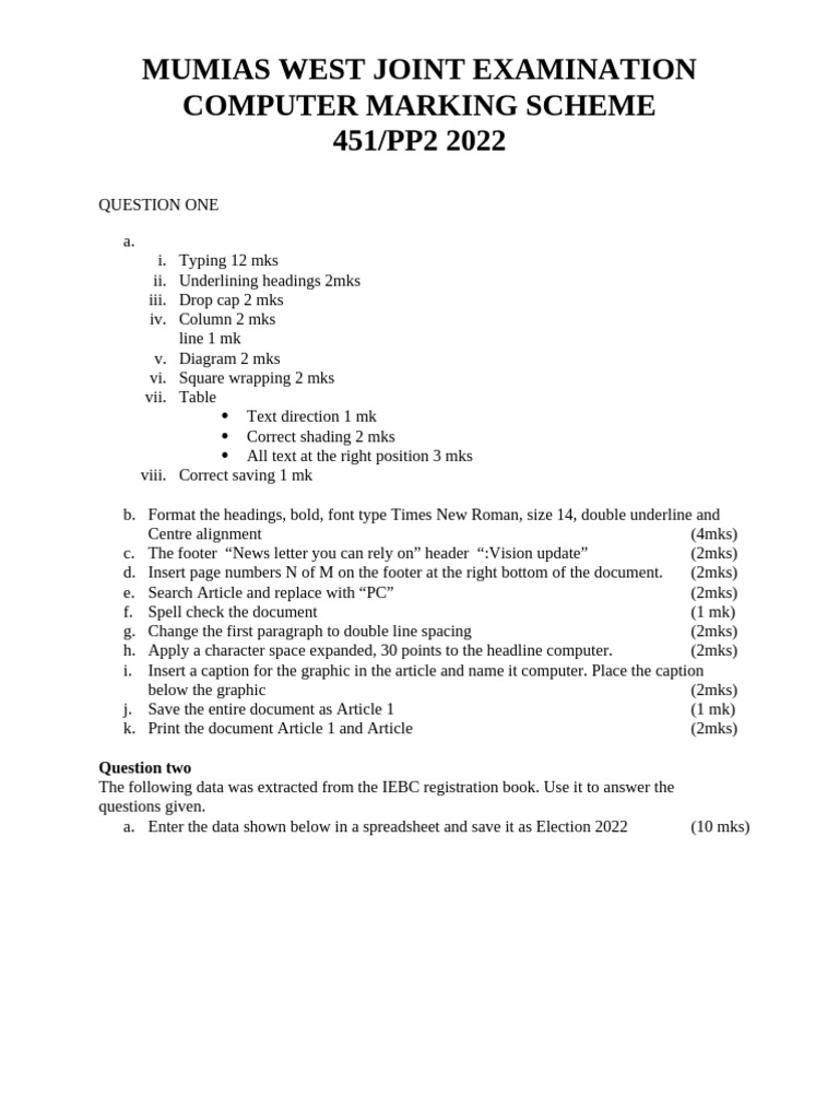 2022 Computer Marking Scheme Guide | PDF | Computing | Text