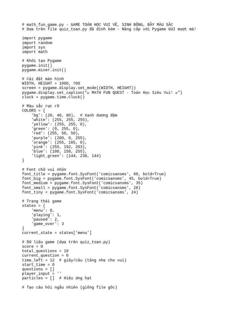 Math Fun Game - Py | PDF