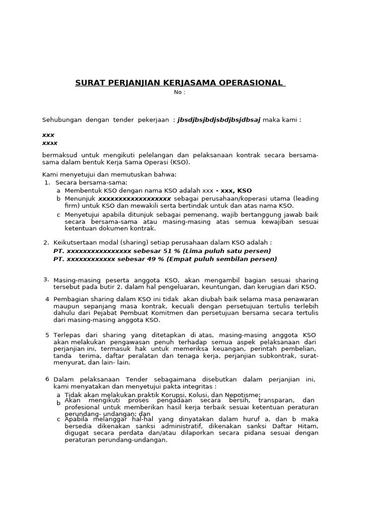 Perjanjian Kerjasama Operasional KSO | PDF