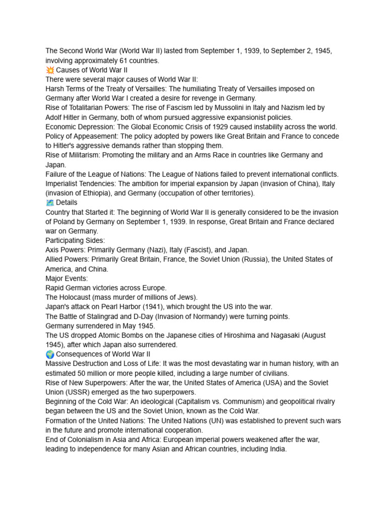 Causes and Consequences of WWII | PDF | World War II | Allies Of World ...
