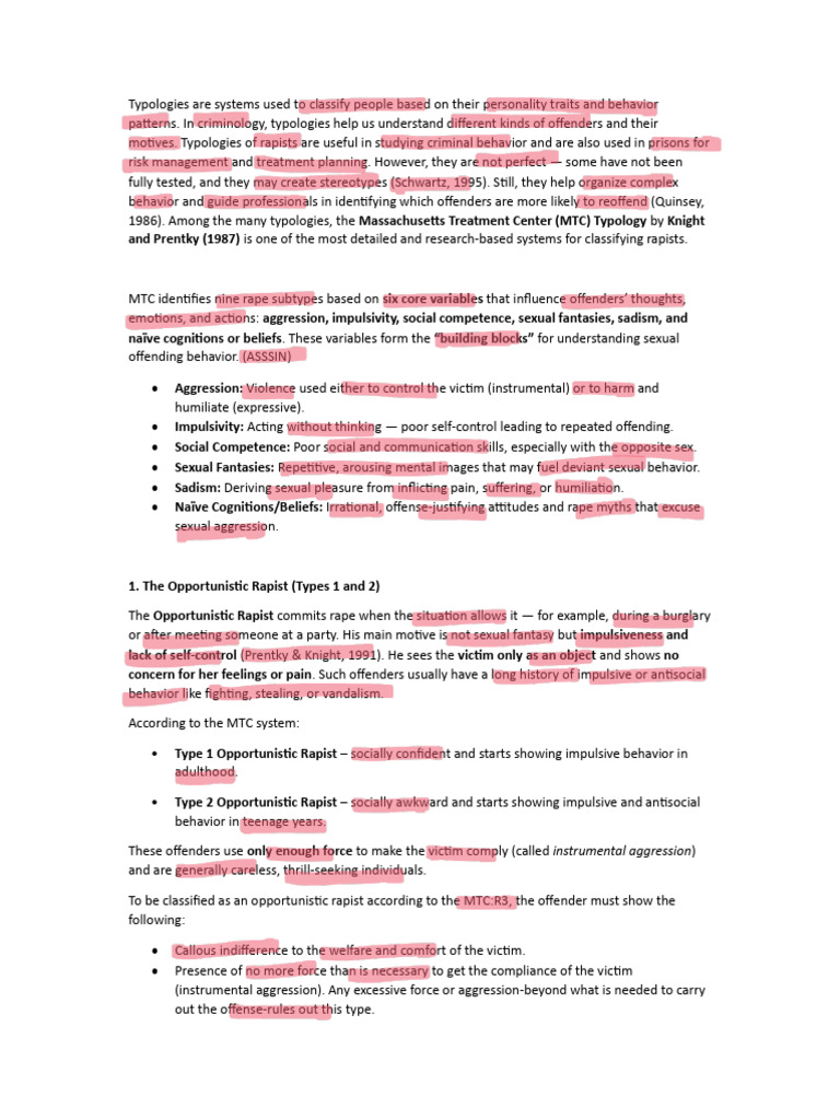 Understanding Rapist Typologies | PDF | Rape | Aggression