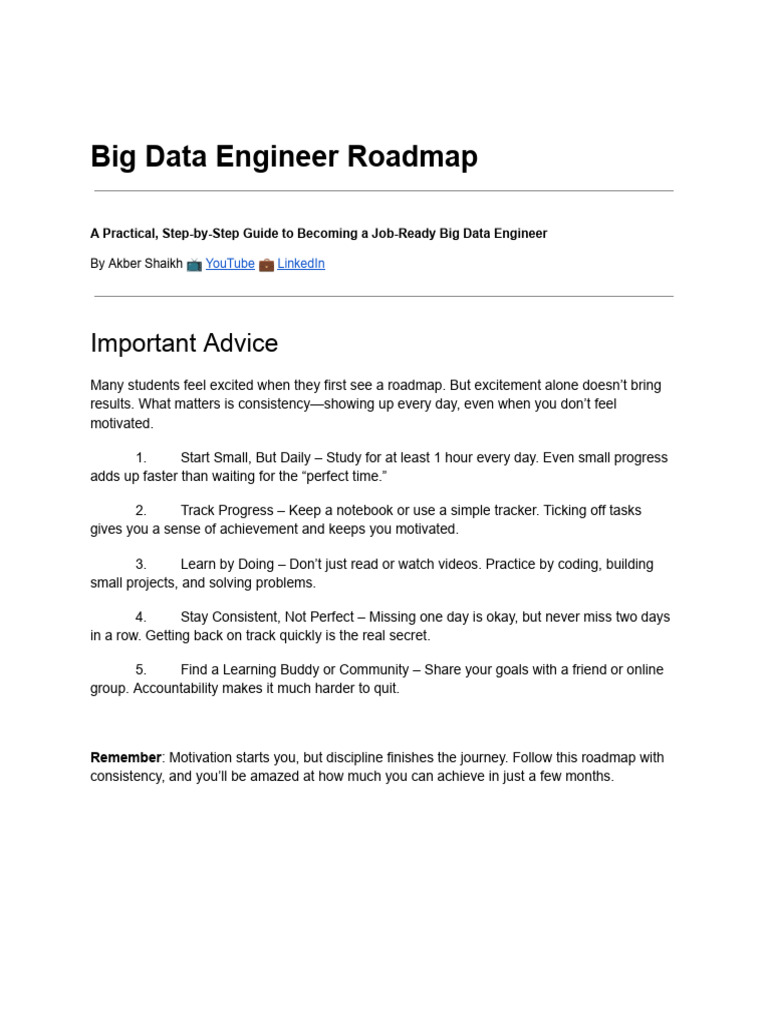 Big Data Engineer Roadmap | PDF | Apache Hadoop | Databases
