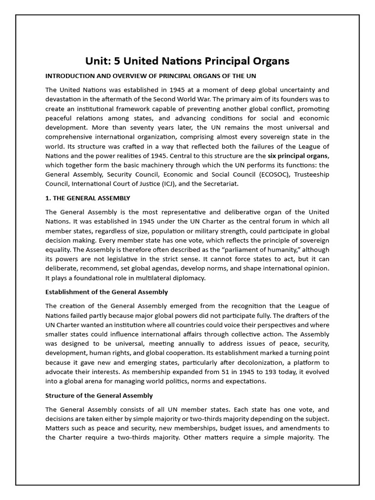 Overview of UN Principal Organs | PDF | United Nations | International ...