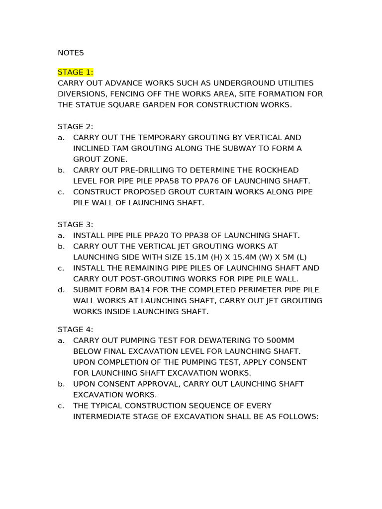 ELS Construction Sequence Notes | PDF | Tunnel | Structural Engineering