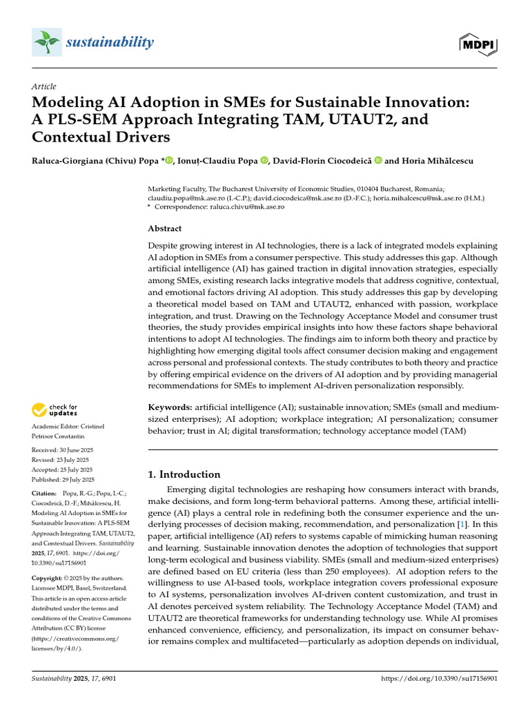 AI Adoption in SMEs for Sustainable Innovation | PDF | Intelligence (AI ...