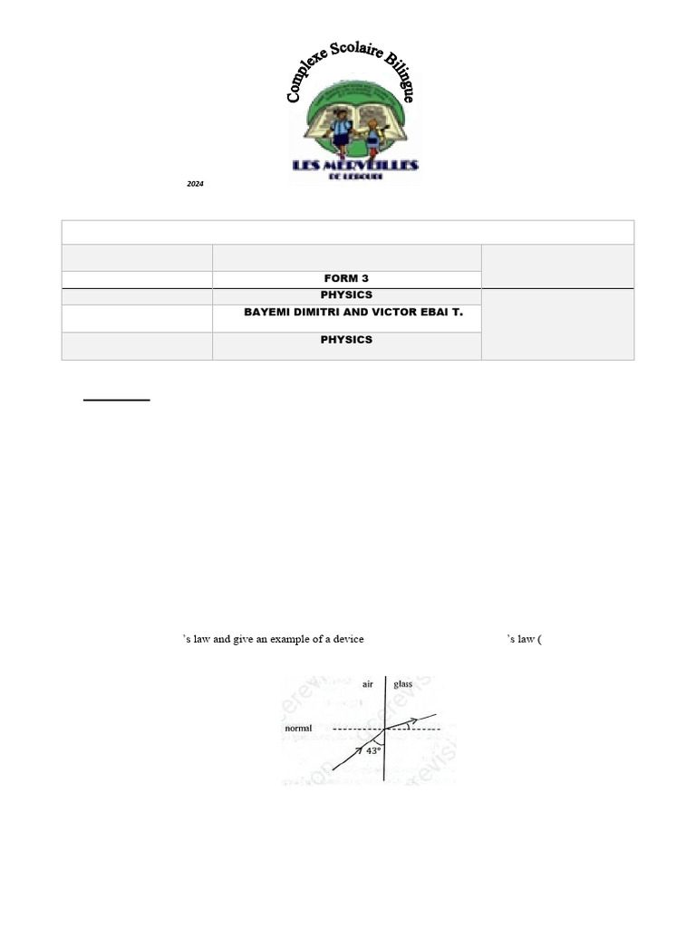 Form 3 Third Sequence | PDF | Refraction | Light